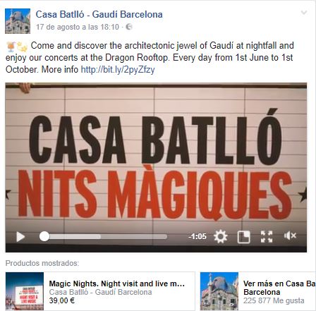 Publicación de la página de Facebook de Casa Batlló